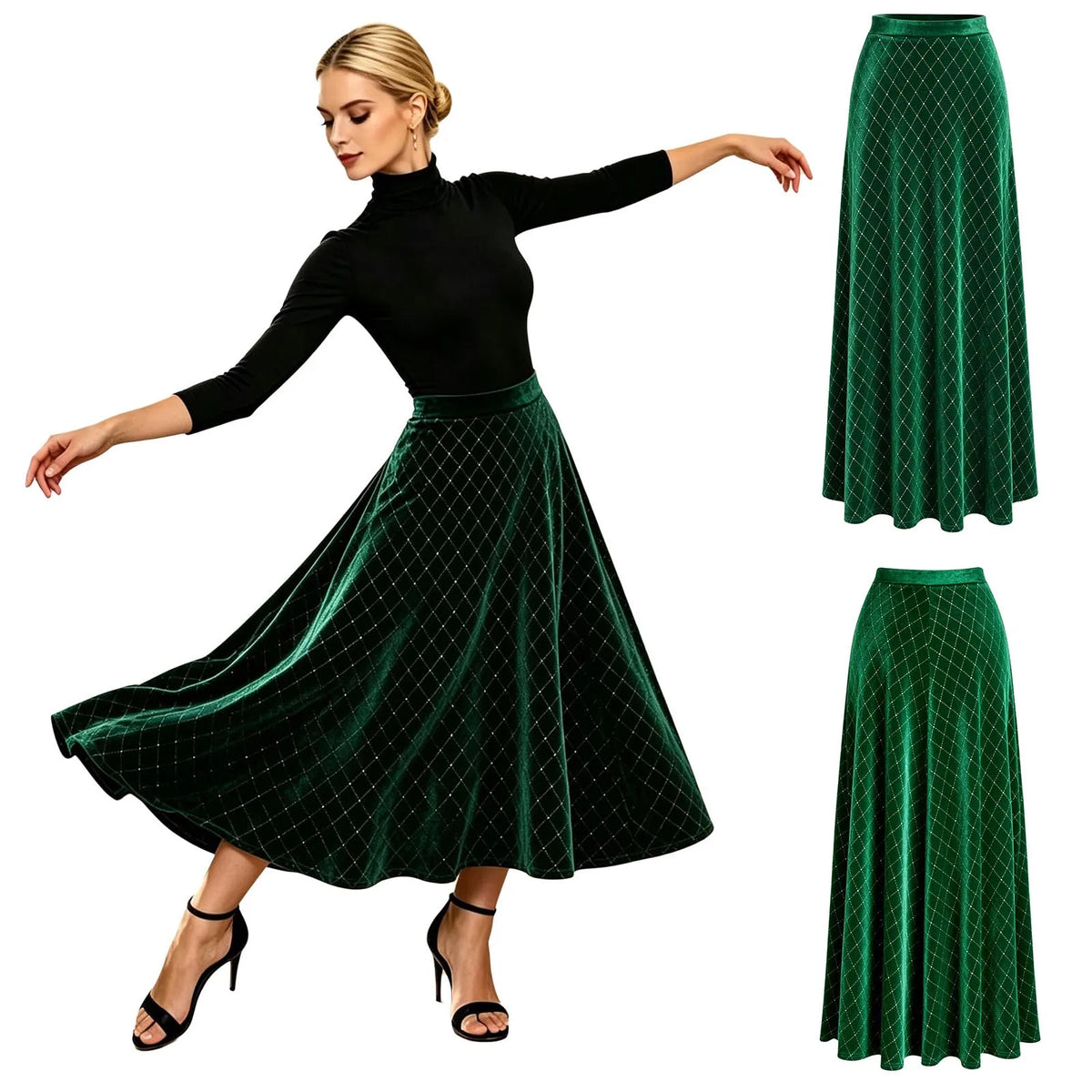 Women Skirts Elegant Velvet Elastic Waistband Shiny Rhinestone Skirt for Christmas Halloween Carnival Cocktail Party Dance Wear