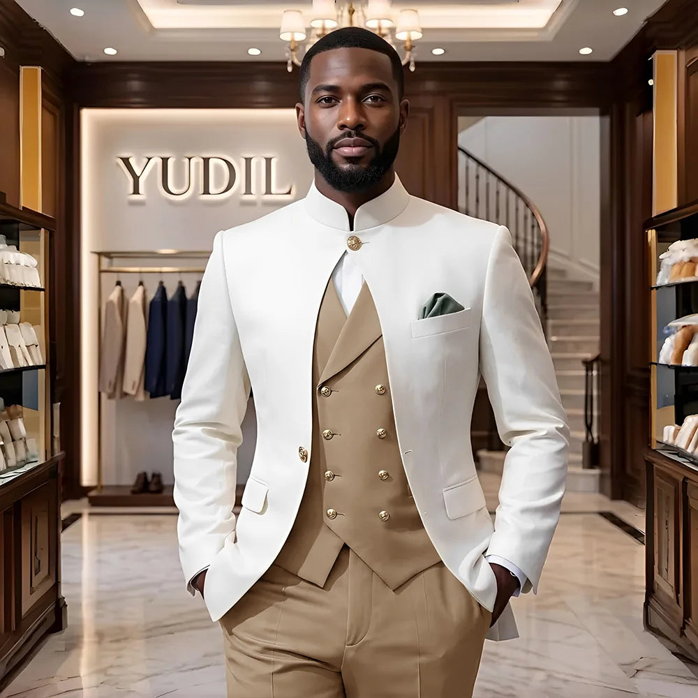 Men 3‑Piece Slim Fit Business Suit Formal Wedding Party Groom Blazer Jacket Trousers Male Suit Set