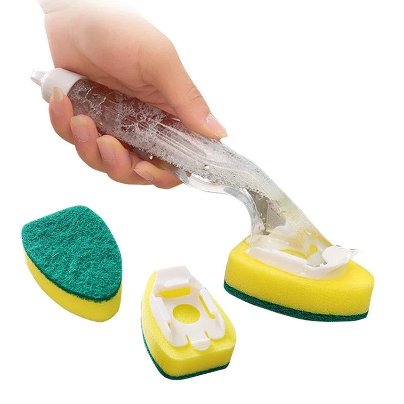 Soap Dispensing Dish Cleaning Brush Set,Replacement Sponge Refill Liquid Washing Home Kitchen Sink Cleaning Tool