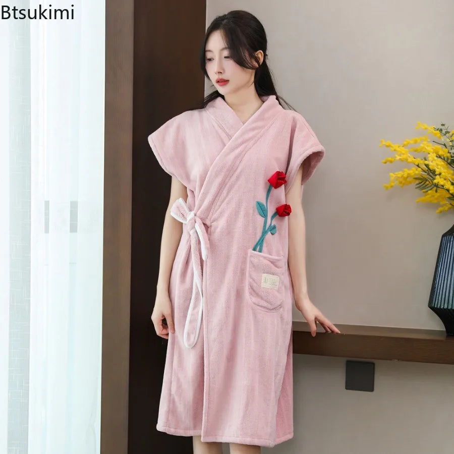 Wearable Bath Towel Bathrobe Women's Homewear Absorbent Quick-drying Comfortable Casual Soft Breathable Loose Nightgown Ladies