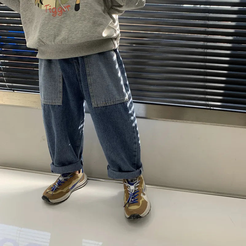 Children's Wide Leg Jeans Baby Boys Girls Denim Pants Toddler Baggy Jeans Children's Clothing 2 To 8 Years Korean Kids Trousers