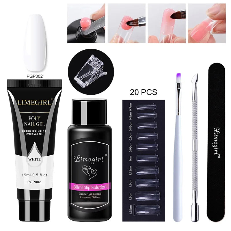 LIMEGIRL  Poly Nail Gel Set Manicure Set Gel Cuticle Pusher Finger Extend Mold Nail Kit All For Quick Extension Manicure Set