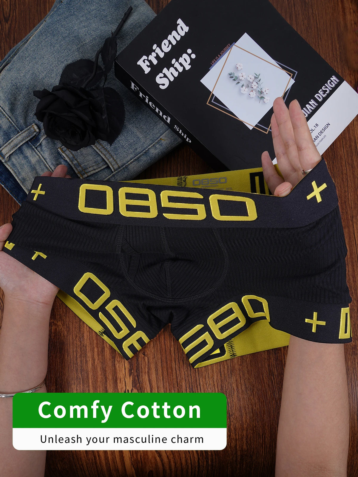 Men's Ribbed Boxer Briefs Digital Print Low Rise Stretch Soft Breathable Underwear Single & Multiple Optional