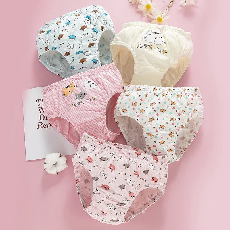 5 Pcs/Lot Cotton Girls Panties Cute Cat Cartoon Girls Underwear 3-13 Years Kids Underpants For Girl Child Panty Children Briefs