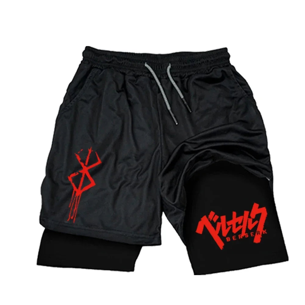 Men's Sports Streetwear Summer Breathable Casual T-shirt Set Outdoor Fitness 2-in-1 Compression Shorts Workout Track Clothes