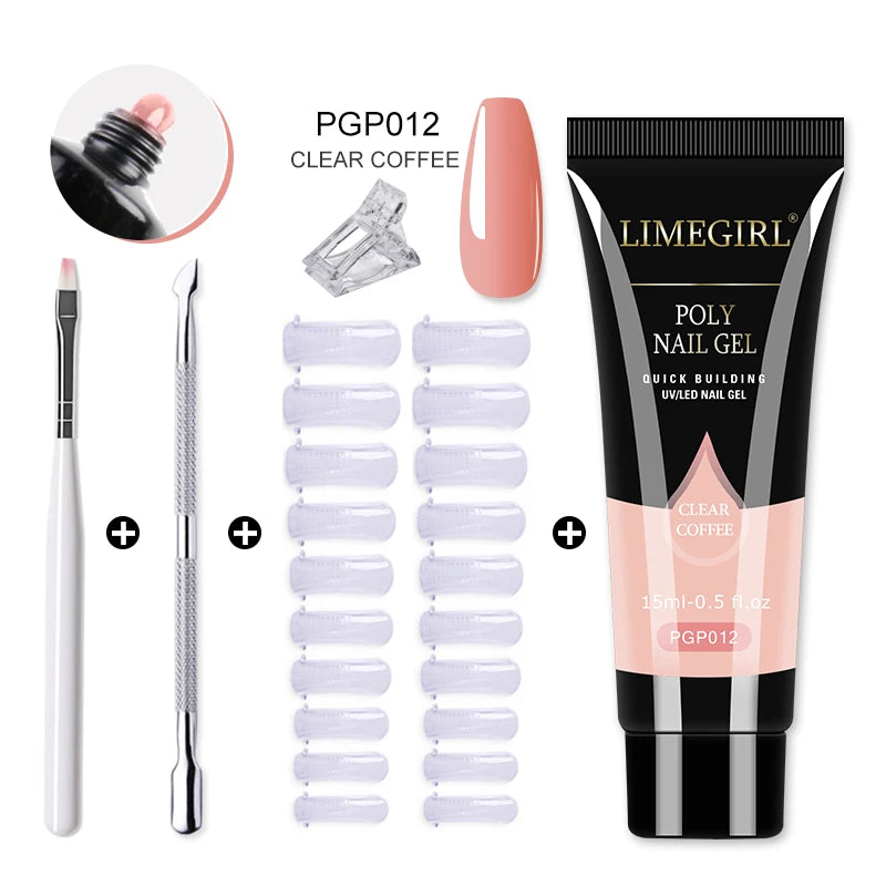 LIMEGIRL  Poly Nail Gel Set Manicure Set Gel Cuticle Pusher Finger Extend Mold Nail Kit All For Quick Extension Manicure Set