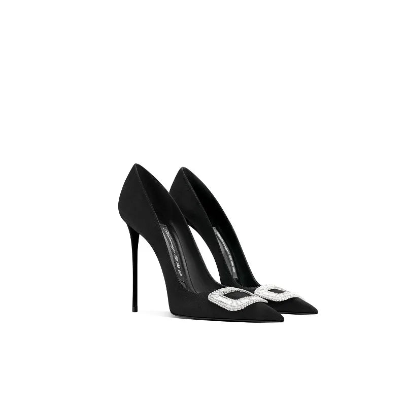 Wine Red High Heels for Women in Autumn, Slim Heels, Elegant Temperament, Square Buckle, Pointed Toe, Perfect Single Shoes for a