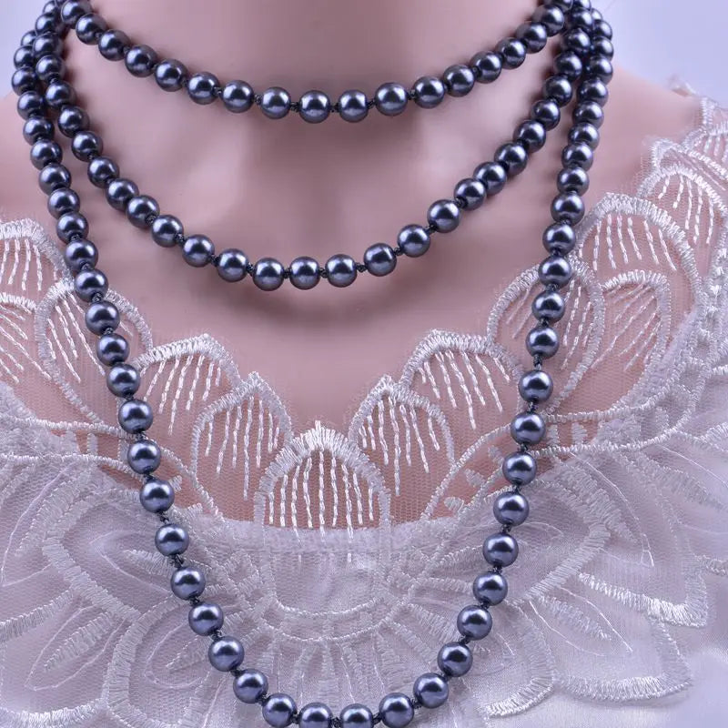1.5m -8mm fashion glass imitation pearl necklace women's simple knot multi-layer long sweater chain clothing accessories 2021