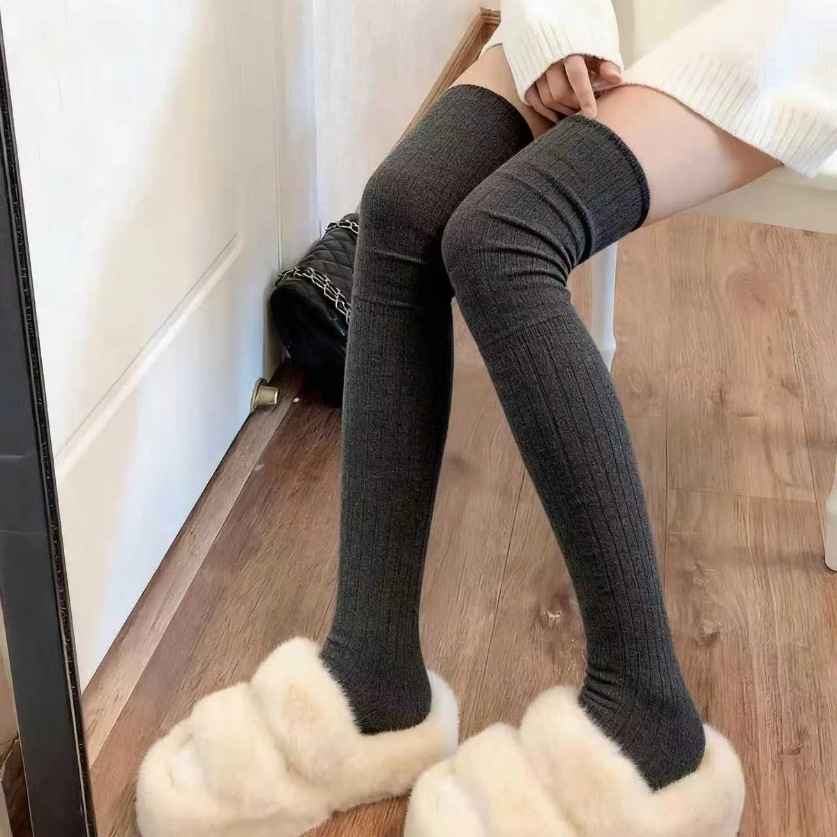 Fashion Pure Cotton Knee-high Socks Solid Color Keep Warm Long Tight Socks Boot Socks Fall Winter