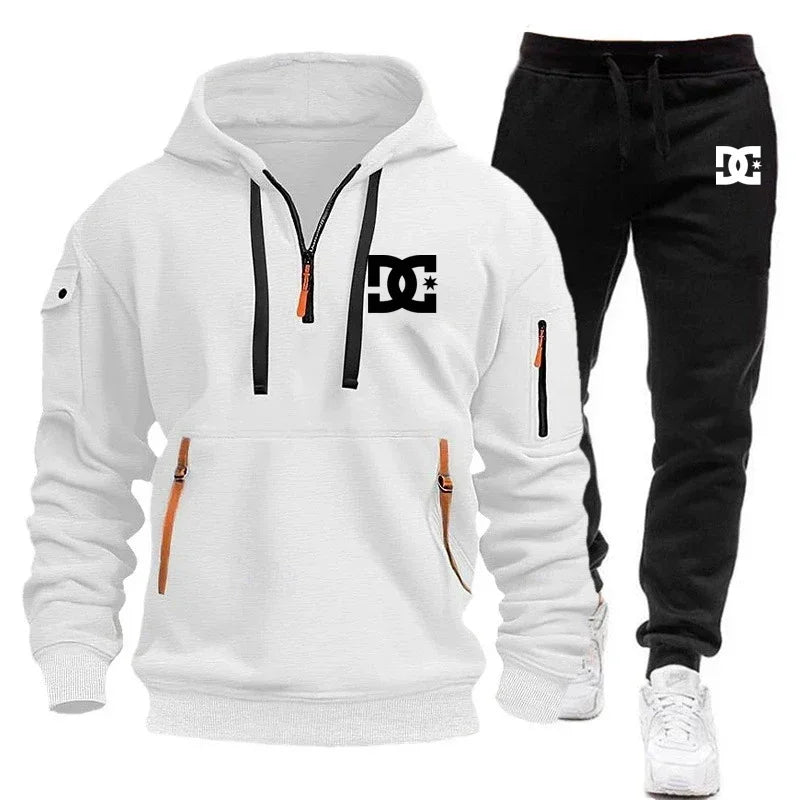 2026 New Winter Season Men's Fashion Casual Sports Set - Outdoor Loose Hooded Sweatshirt Pullover + Jogging Pants 2-Piece Set