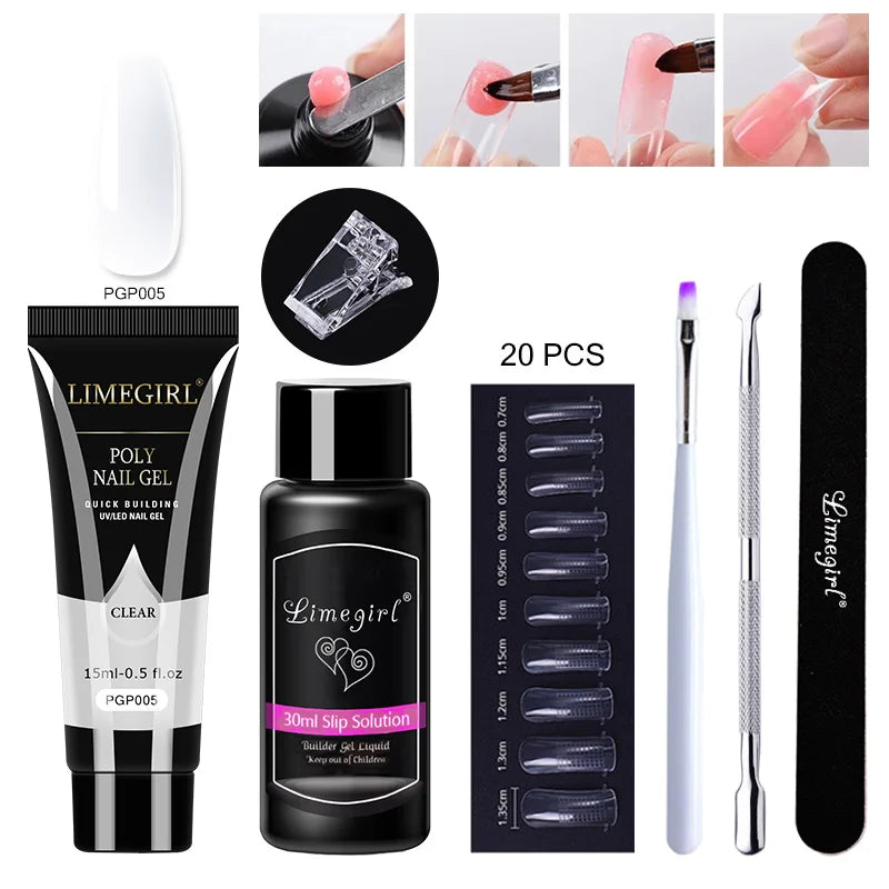 LIMEGIRL  Poly Nail Gel Set Manicure Set Gel Cuticle Pusher Finger Extend Mold Nail Kit All For Quick Extension Manicure Set