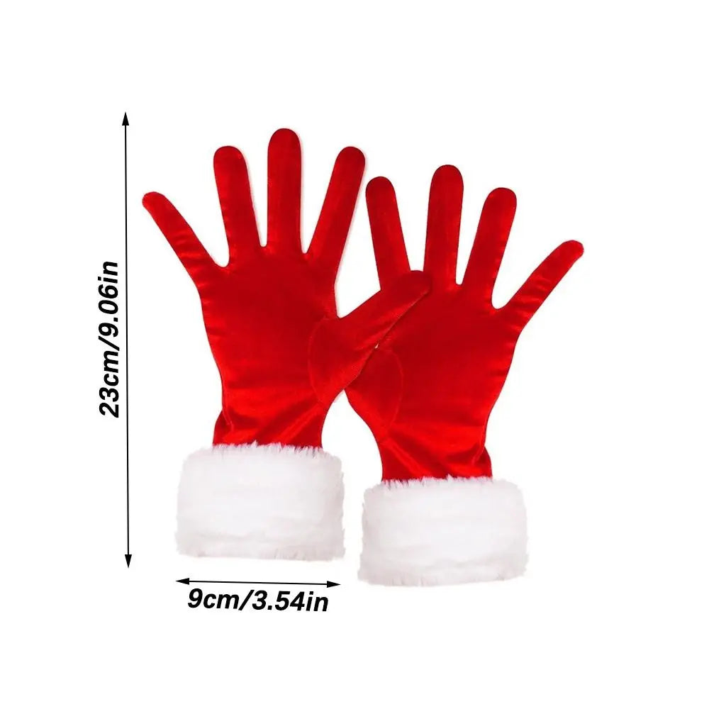 Velvet Gloves Christmas Costume Gloves White Faux Fur Trim Red Velvet Women Christmas Gloves Soft Warm Full Finger