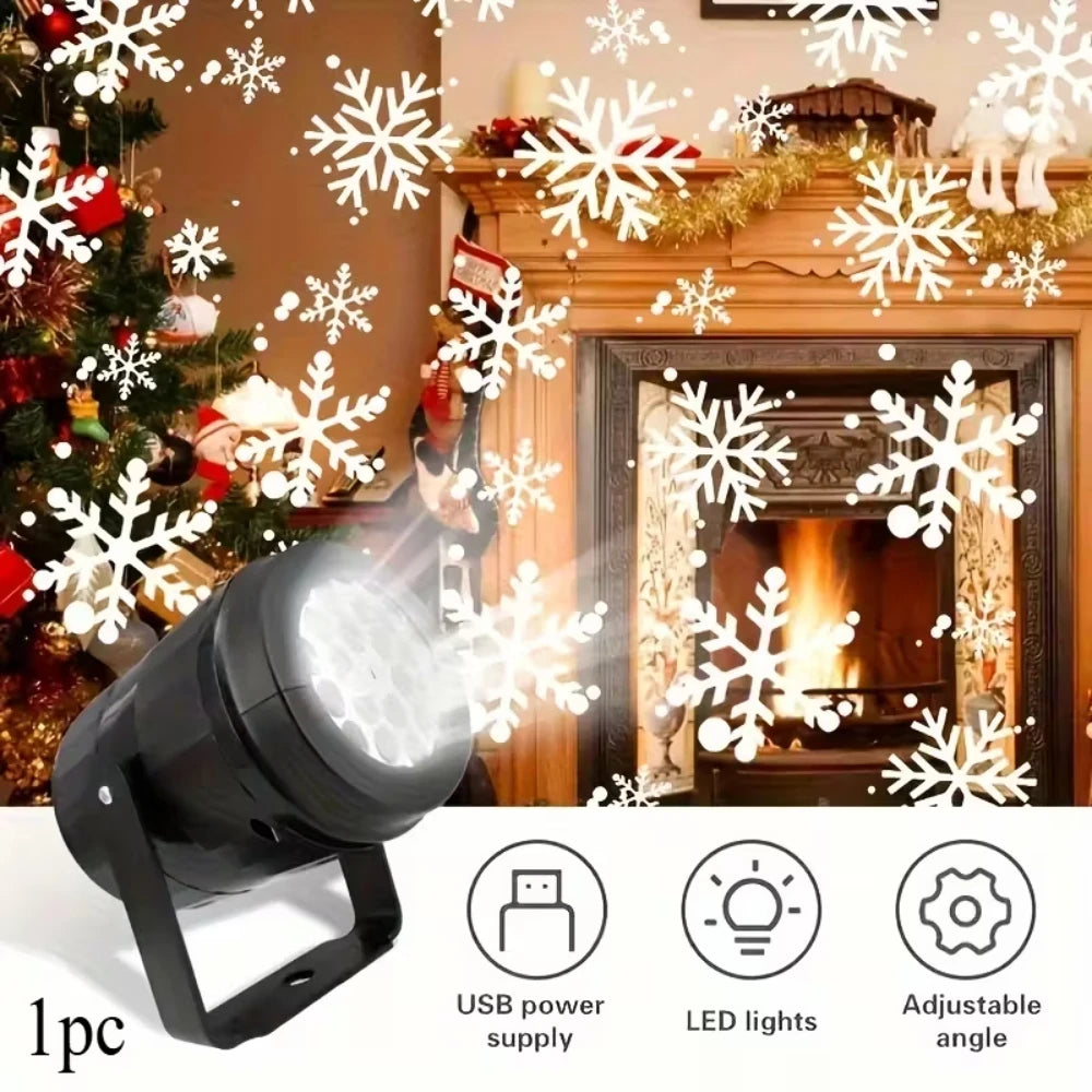 Christmas Snow Projector Light Snowflake Pattern LED Projector Lamp USB Power Xmas Festive Indoor Outdoor House Party Decor