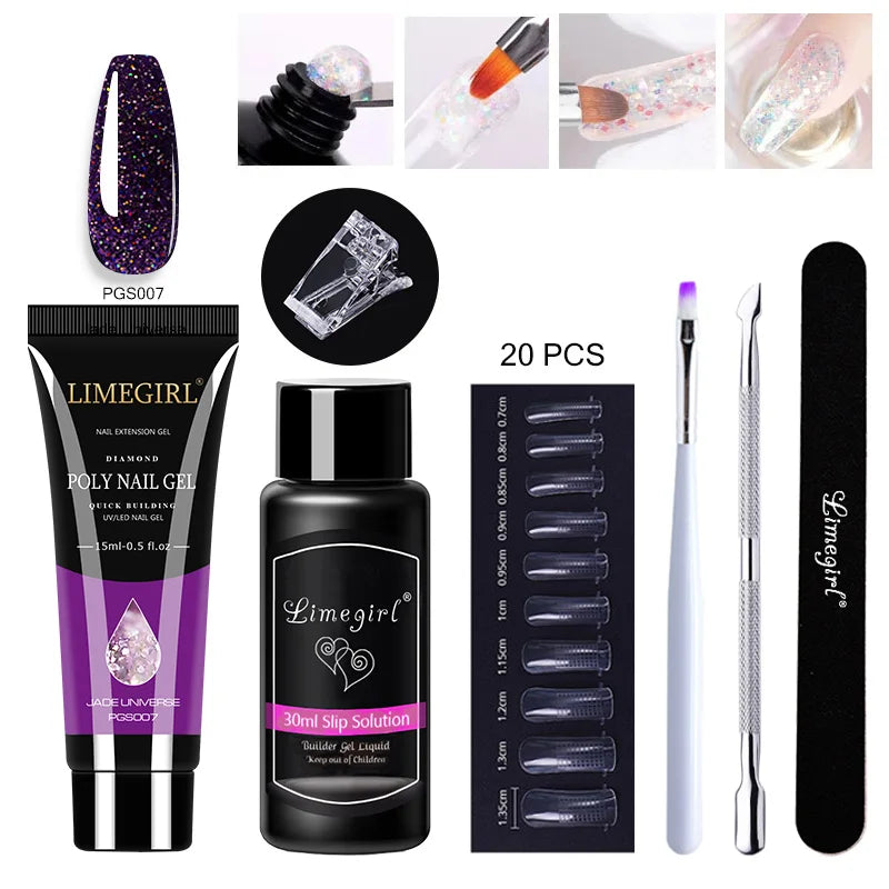 LIMEGIRL  Poly Nail Gel Set Manicure Set Gel Cuticle Pusher Finger Extend Mold Nail Kit All For Quick Extension Manicure Set