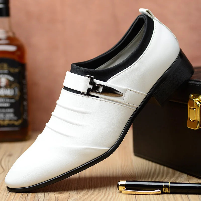 Mens Dress Shoes Business Leather Shoes Luxury Slip on Oxfords Point Toe Men Wedding Shoes Loafers Classic Plus Size Formal Shoe