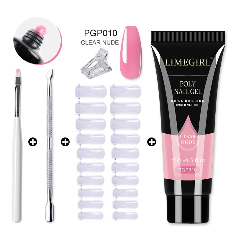 LIMEGIRL  Poly Nail Gel Set Manicure Set Gel Cuticle Pusher Finger Extend Mold Nail Kit All For Quick Extension Manicure Set