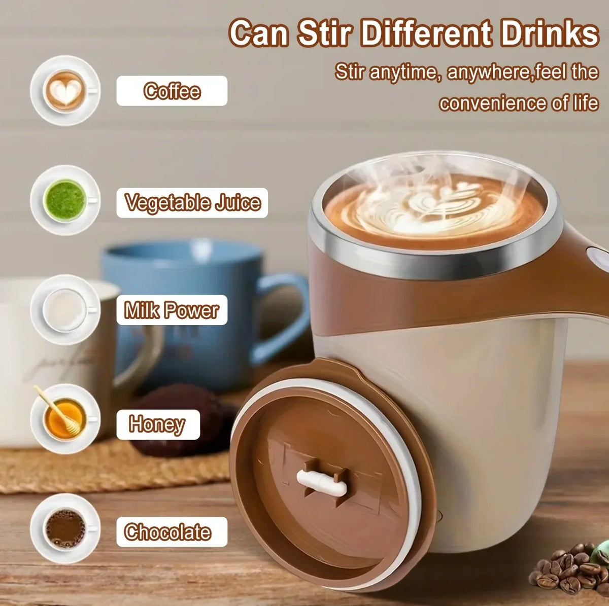 Automatic Stirring Cup Mug Rechargeable Portable Coffee Electric Stirring Stainless Steel Rotating Magnetic Home Drinking Tools