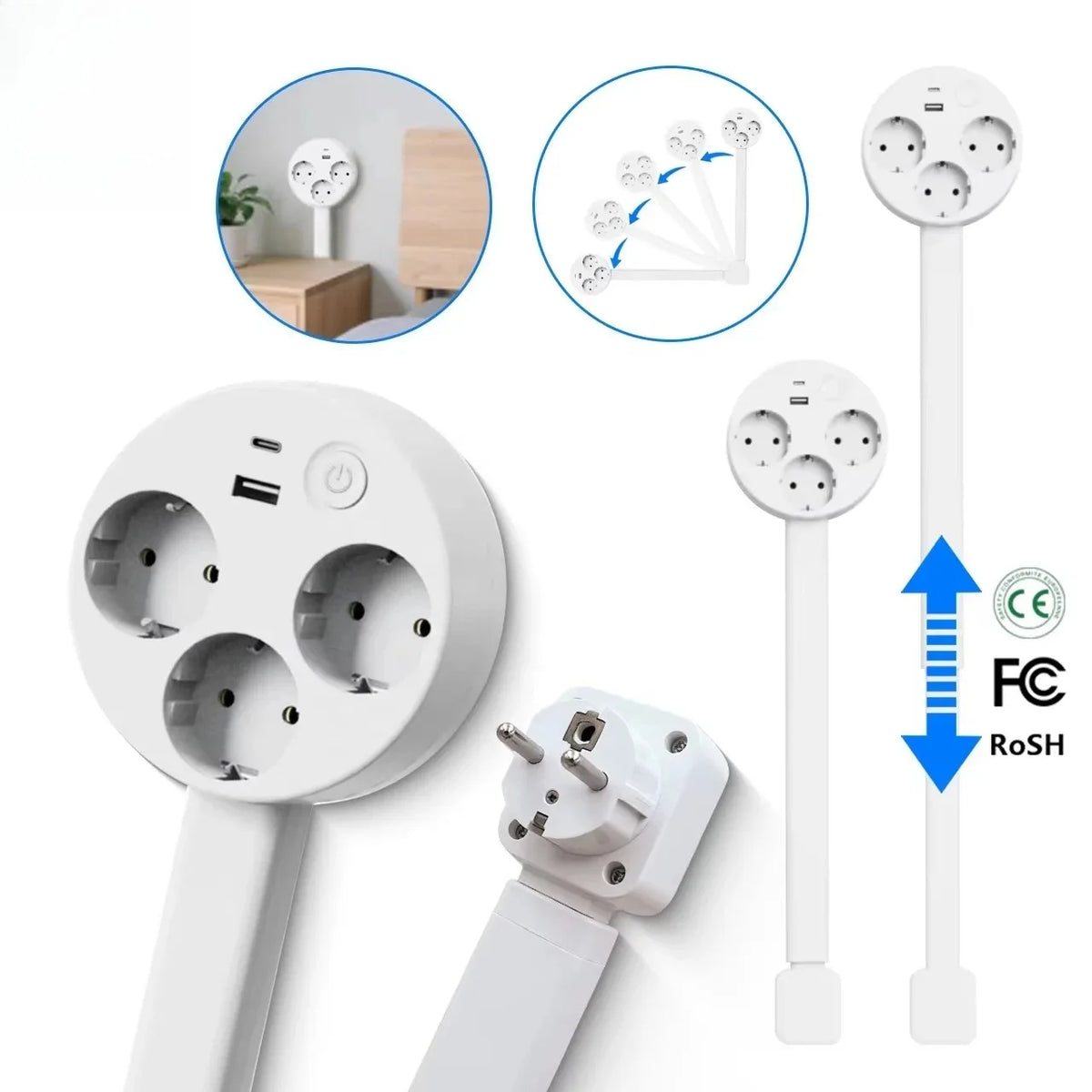 In stock  Electrical Outlet Extender Plug Wall Outlet Extender Extendable Wall Socket Rotatable  Portable Power Socket