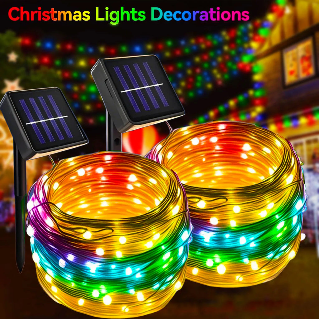 Christmas Outdoor Solar String Lights LED Flashing Fairy Lights DIY Shape Design Garden Decor Lights for Yard Tree Xmas Party