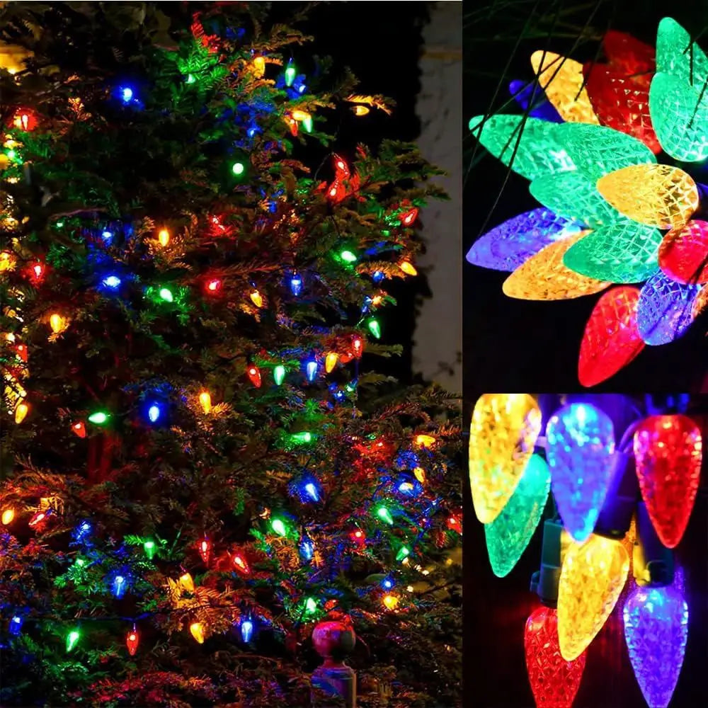 Solar Christmas Lights Outdoor C6 Strawberry Solar String Lights 50/100LED Fairy Lights for Christmas Tree Holiday Party Decor