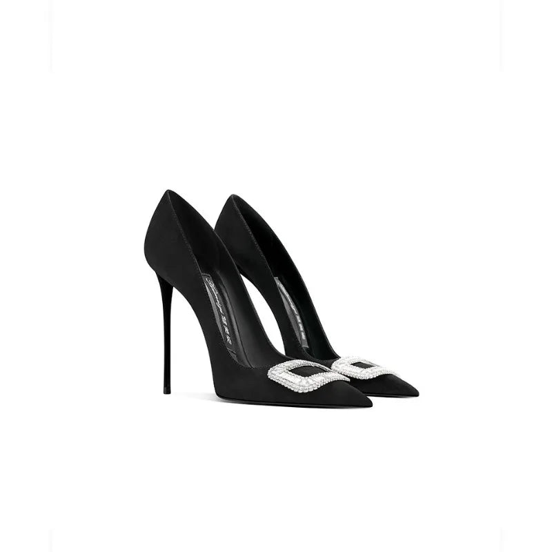 Wine Red High Heels for Women in Autumn, Slim Heels, Elegant Temperament, Square Buckle, Pointed Toe, Perfect Single Shoes for a