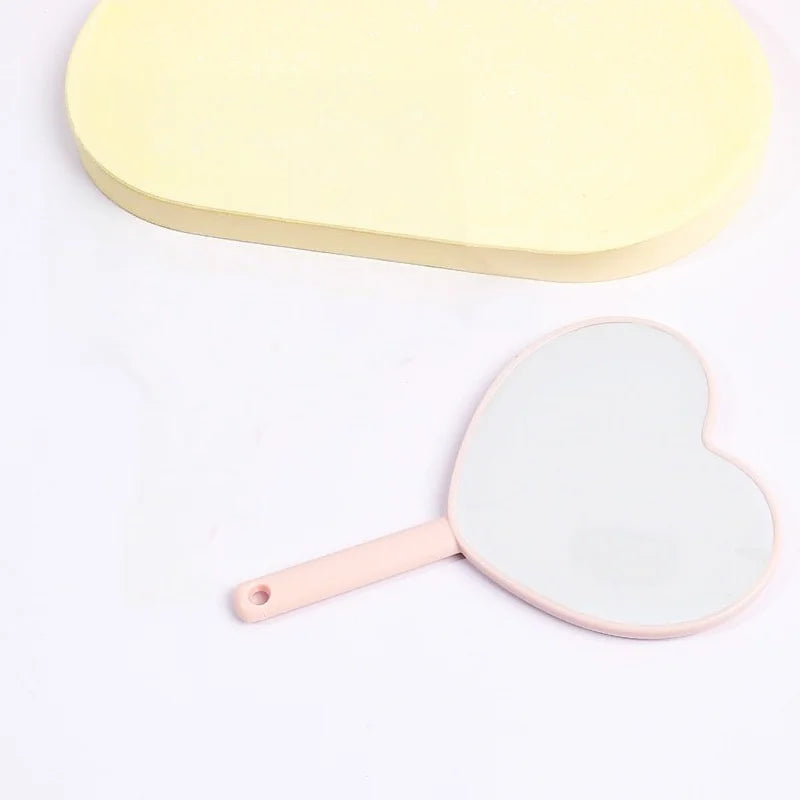 1PCS Heart Shaped Hand‑held Vanity Mirror With Handle Portable Cute Small Beauty Mirror Cosmetic Makeup Tool For Girls Women