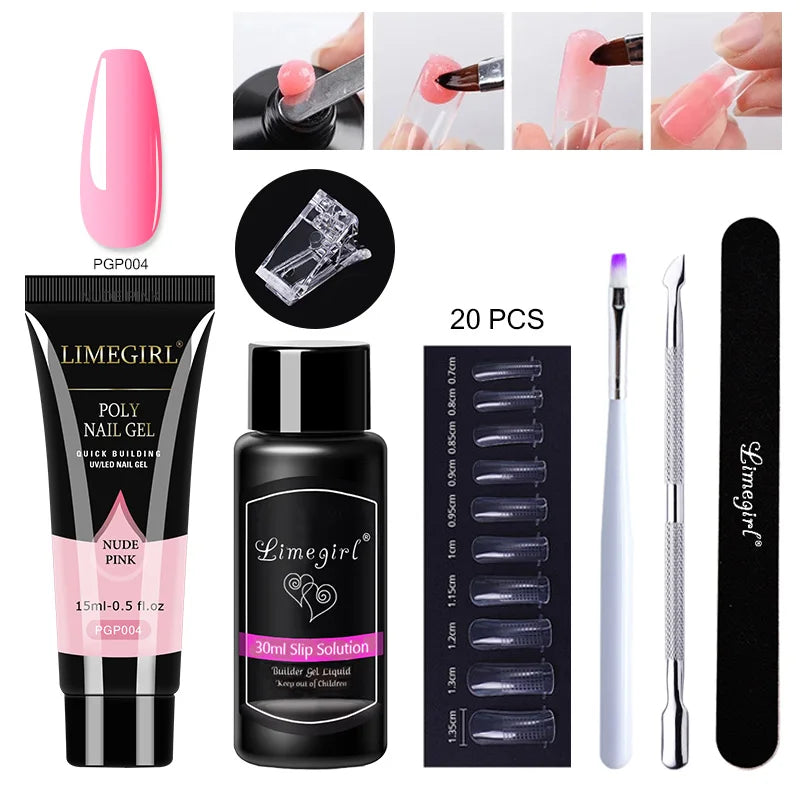 LIMEGIRL  Poly Nail Gel Set Manicure Set Gel Cuticle Pusher Finger Extend Mold Nail Kit All For Quick Extension Manicure Set