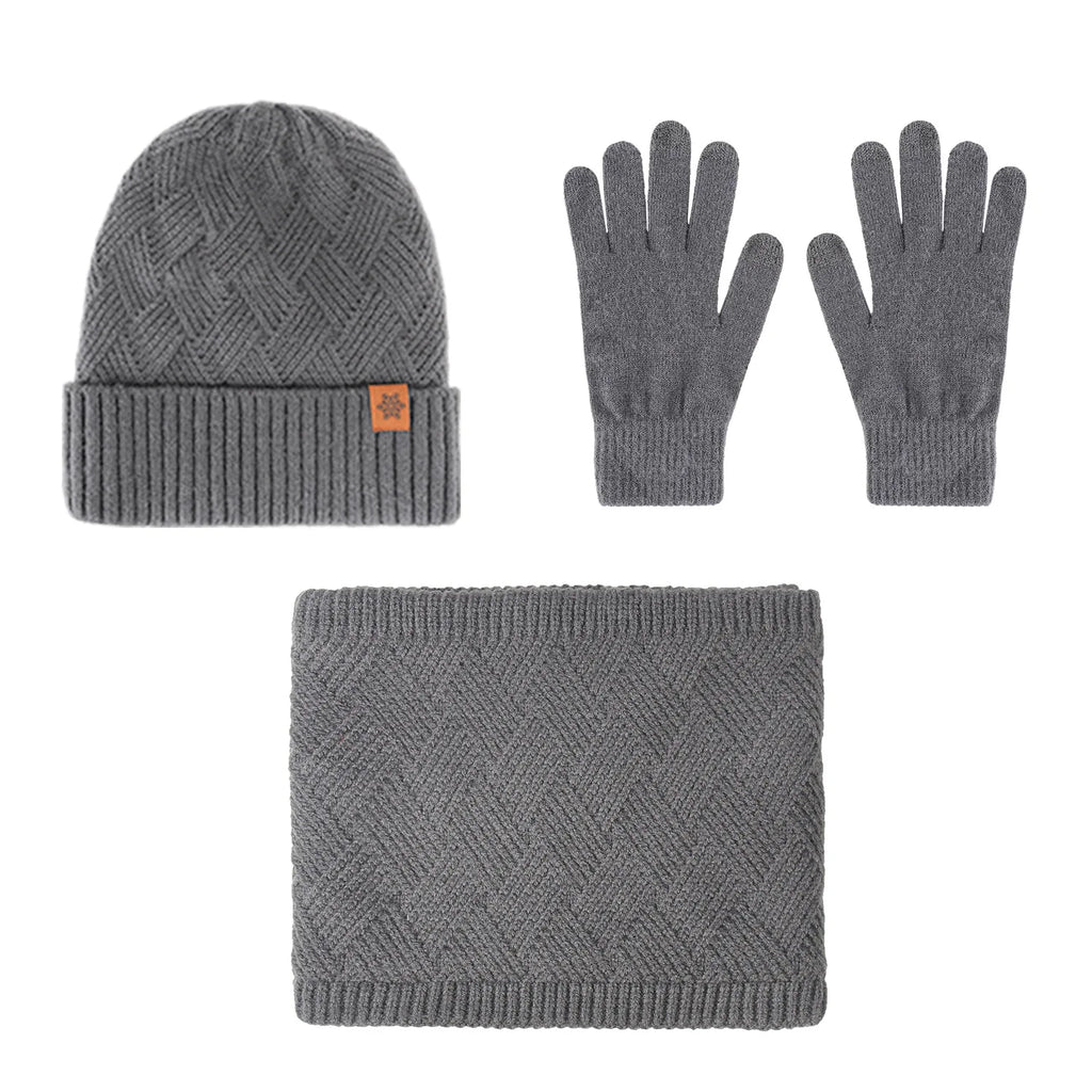 Men Winter Beanie Neck Gaiter Gloves 3-Piece Set Stretchy Thermal Fleece Outdoor Soft Knit Hat Neck Warmer Gloves Set Daily Wear