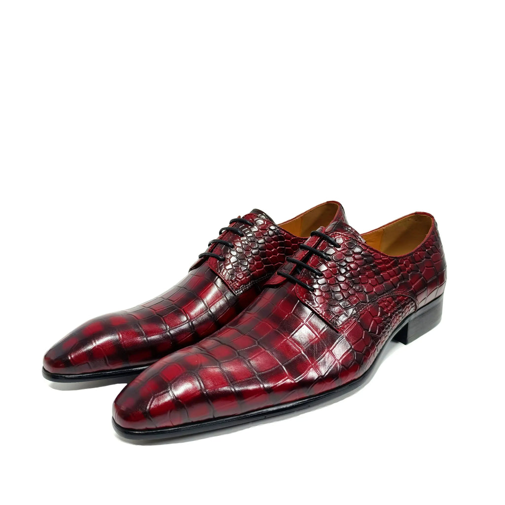Wedding Evening Dress Shoes For Men Luxury Lace Up Oxfords Derby Shoes Customized Genuine Leather Show Party Fashion Shoe Red