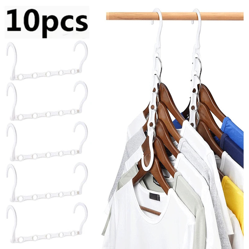 10 Pcs Space Saving Magic Hangers Sturdy Plastic Holder Heavy Clothes Organizer For Dorms Apartments Small Closet