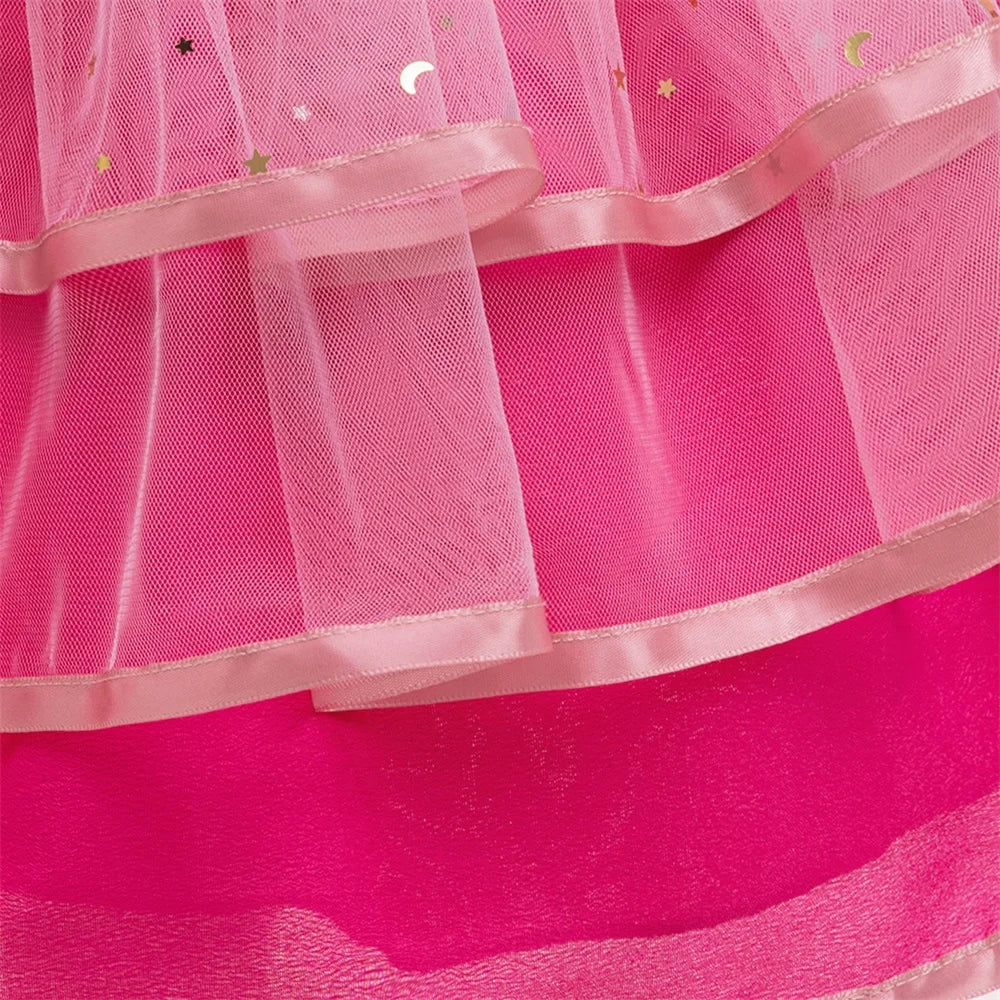 Elegant Party Wedding Girls Dress Elegant Bow Layered Birthday Dresses for Girl Hot Pink Summer Children Christmas Prom Costume