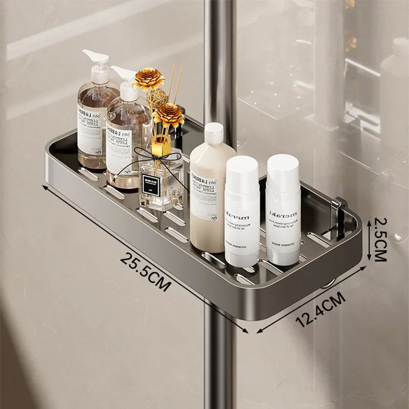 Bathroom Storage Rack Rain Shower Rod Shelf Organizer No Drilling Shower Gel Shampoo Tray Holder Shower Gel Shampoo Organizer