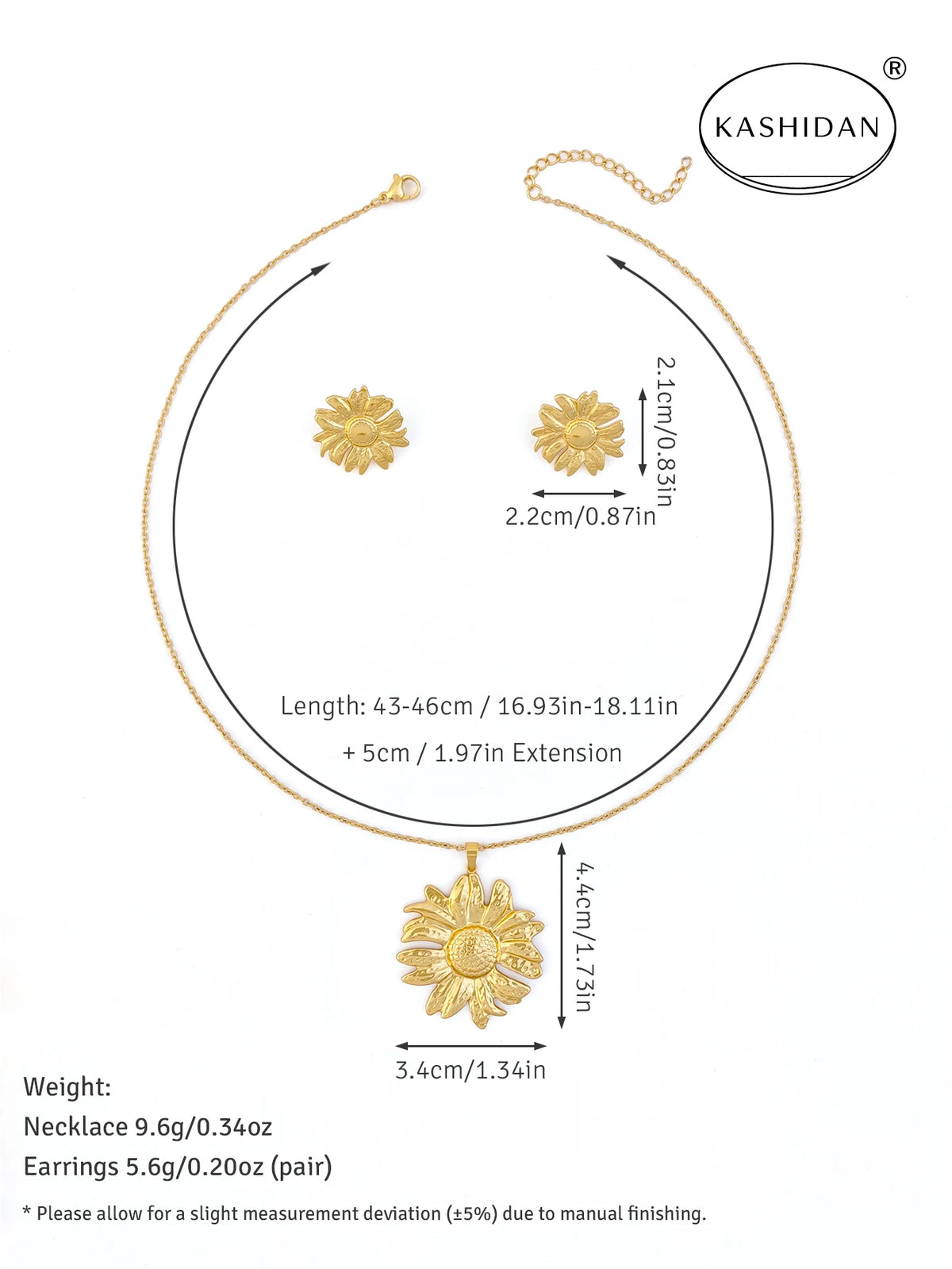 Fashion Stainless Steel Jewelry Set for Women 3D Chunky Flower Pendant Necklace Smooth Floral Stud Earrings Bijoux