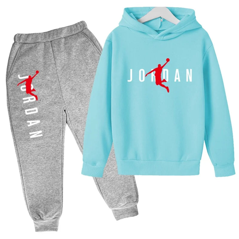 Kids Hoodie Basketball Letters Pullover 3-12Yrs Coat Sweatshirt+Pants Boy Girl Toddler Jogging Clothes Leisure Fashion Brand Set
