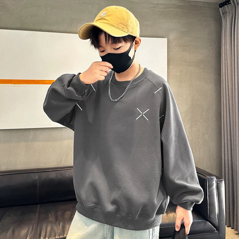 Children Brief Style Hoodie Sweatshirt for Boys European and American Street Fashion Clothing Kids Retro Simple Pullover Tops