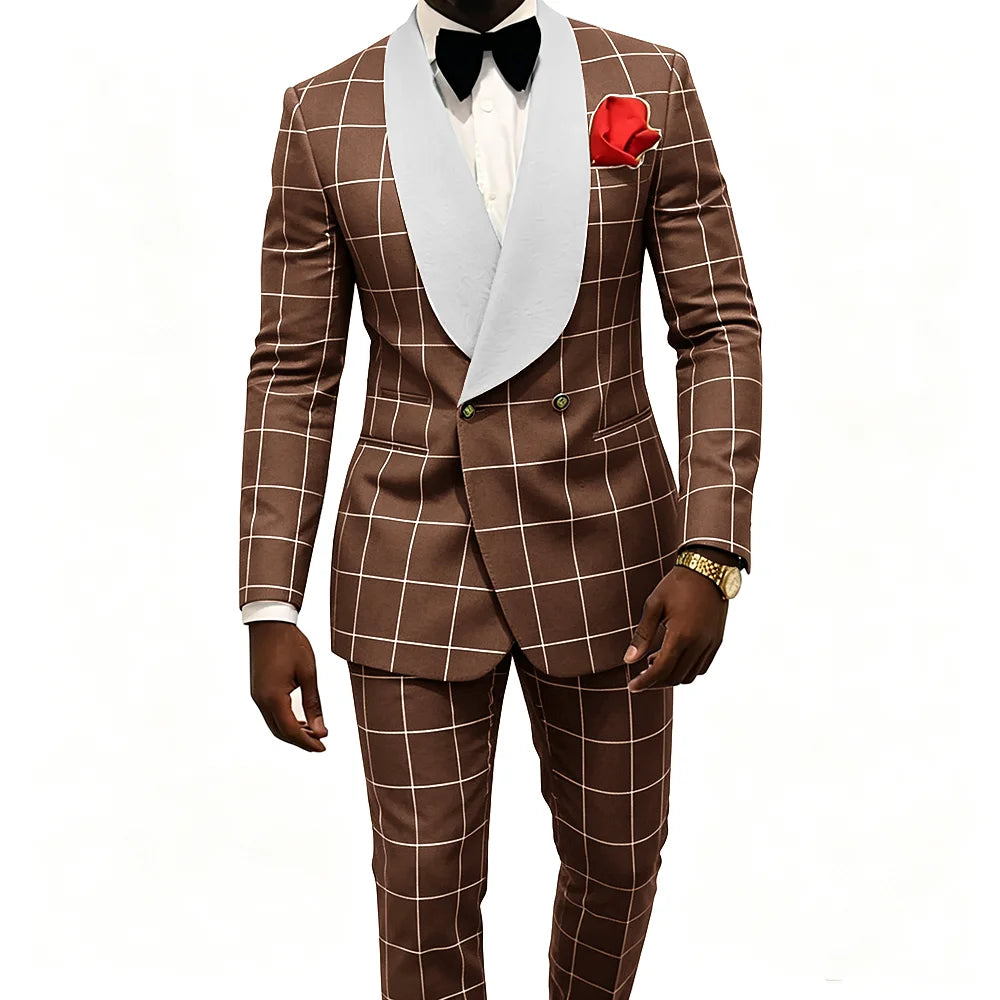 Men's Suit – Plaid Fabric, Groom's Tailcoat for Weddings, Classic Custom 2-Piece Suit (Jacket & Trousers)