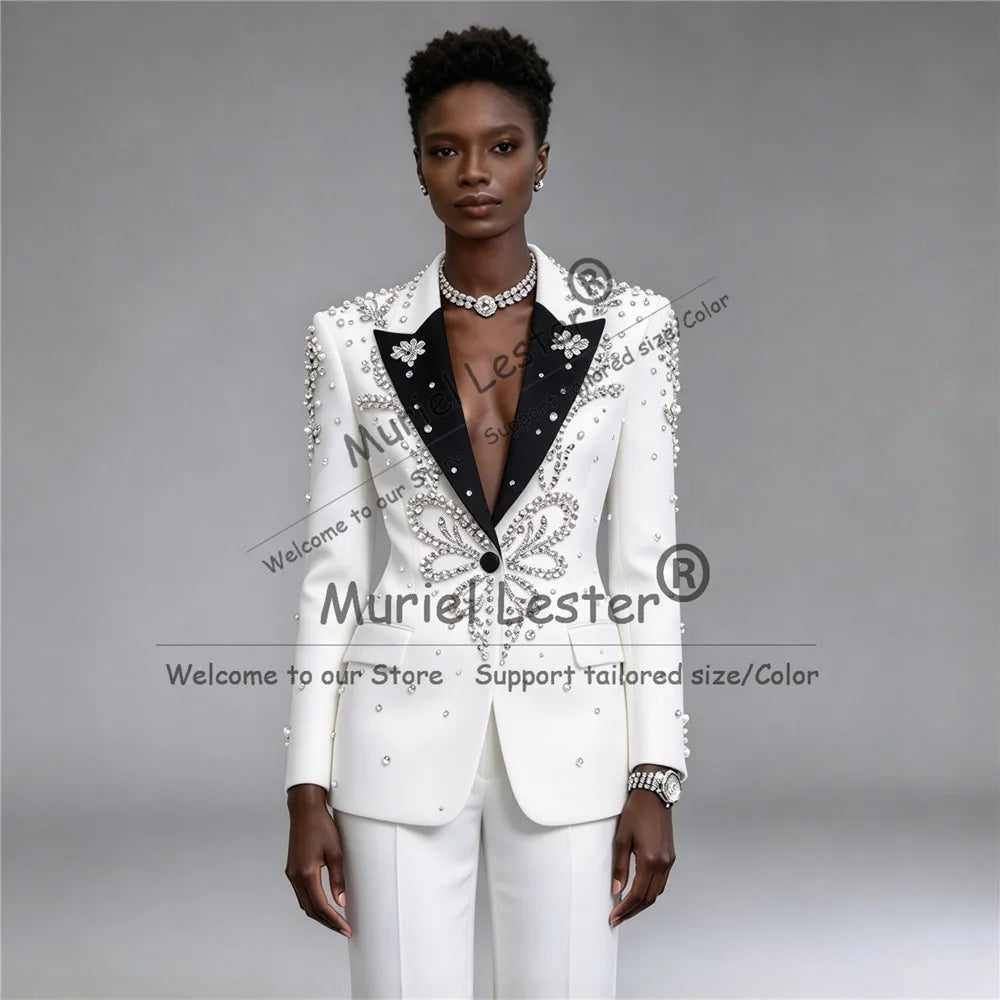 Women's Suit Pant Sets Luxury Beaded Stones Prom Blazer Formal Party Tuxedo Customized Stage Performance  костюм летний женские