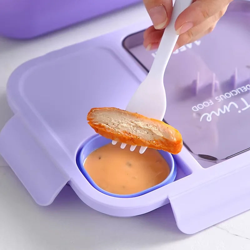 Bento Lunch Box Kid's Lunch Boxs Microwaveable BentoBox with Tableware Kawaii Heated 3 Grid Sandwich Snack Food Box Food Storage