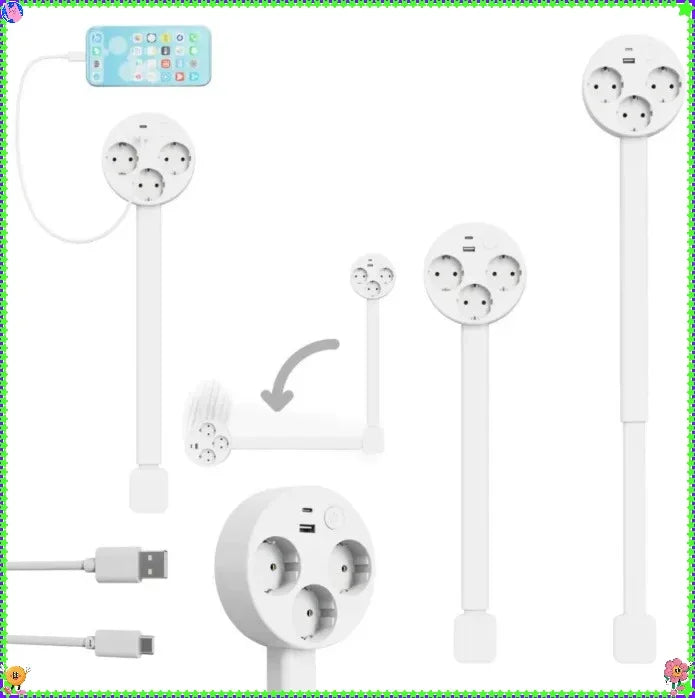 New Rotates 180° Electrical Outlet Extender Adjustable Length White Power Outlets Extender Power Socket Expander For Nightstand