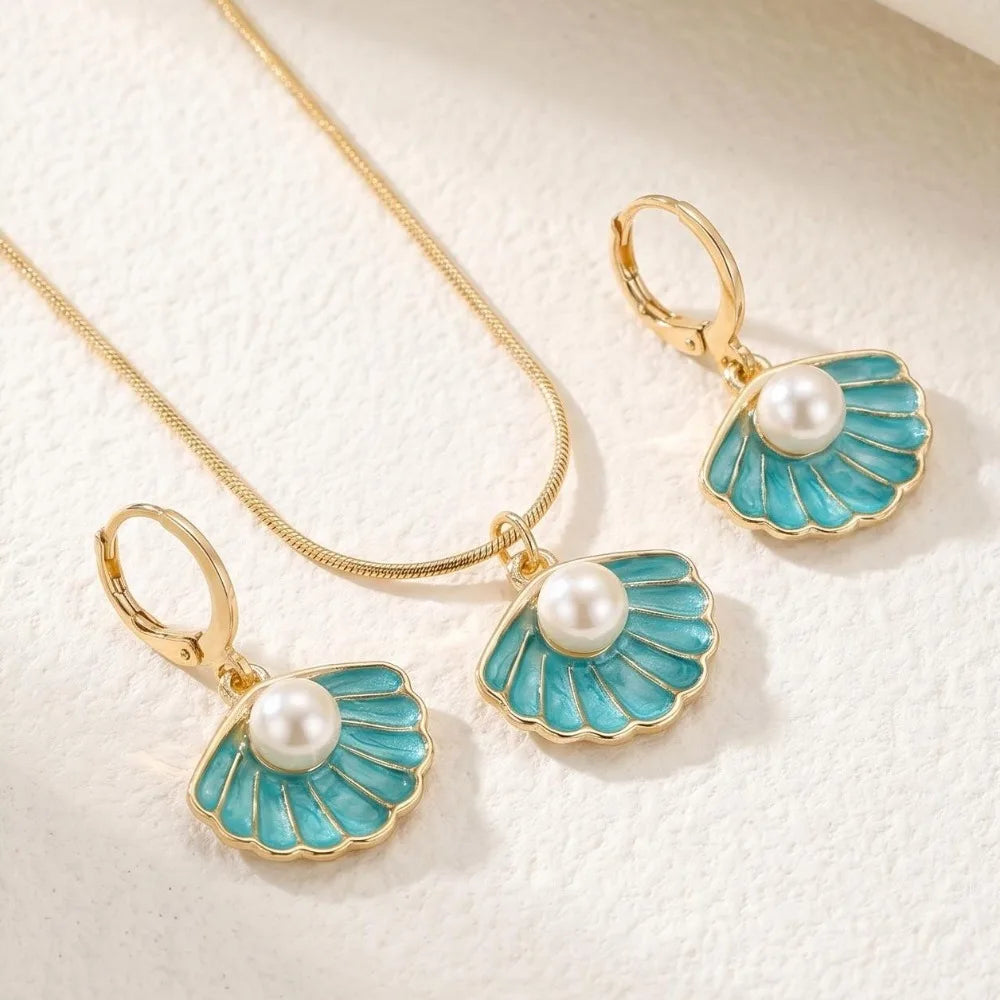 Women's Jewelry Set Bohemian Ocean Theme Jewelry Set Adjustable INS Necklace Earrings Set Blue Fashion Starfish Necklace Women