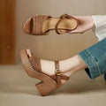 Women's High Heels Sandals Summer Elegant Hollow Braided Chunky Pumps Fashion Ankle Straps Versatile Vacation Casual Beach Shoes