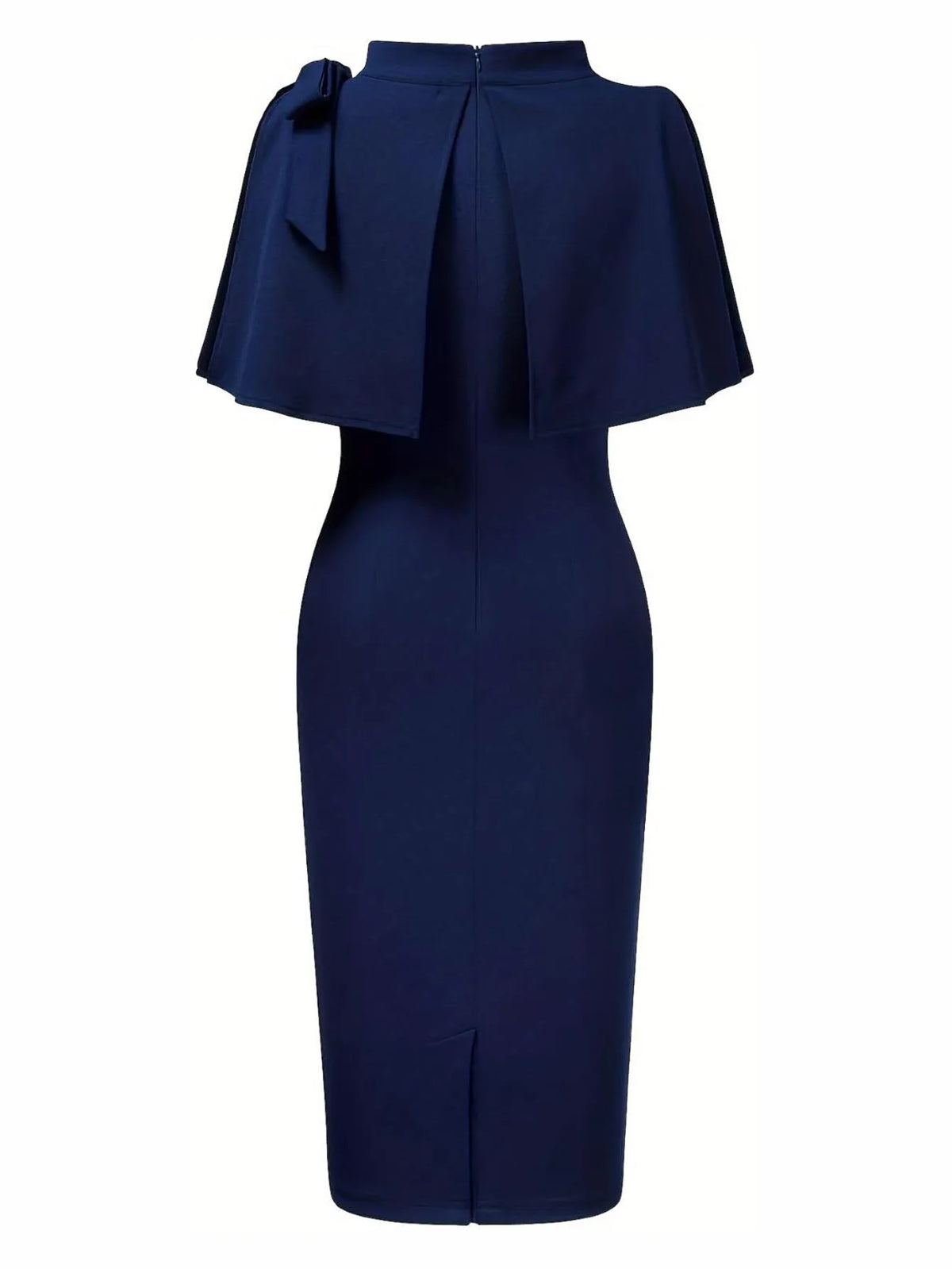 Women Elegant  High Neck Summer Knee Length Bodycon Dress Bow Shoulder Detail Slim Fit Pencil Dress Office Work Party Wear