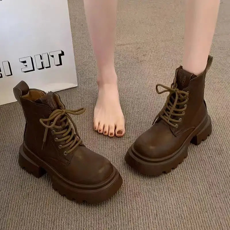 Women's Boots 2026 New Autumn/Winter Trendy Handsome and Versatile Thick Bottom British Style Short Boots for Women