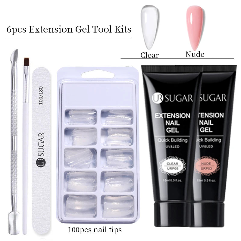 UR SUGAR 15ml Nail Extension Gel Set Acrylic Quick Building Hard Gel For Finger Prolong Form Tips Manicure Extension Tool Kits