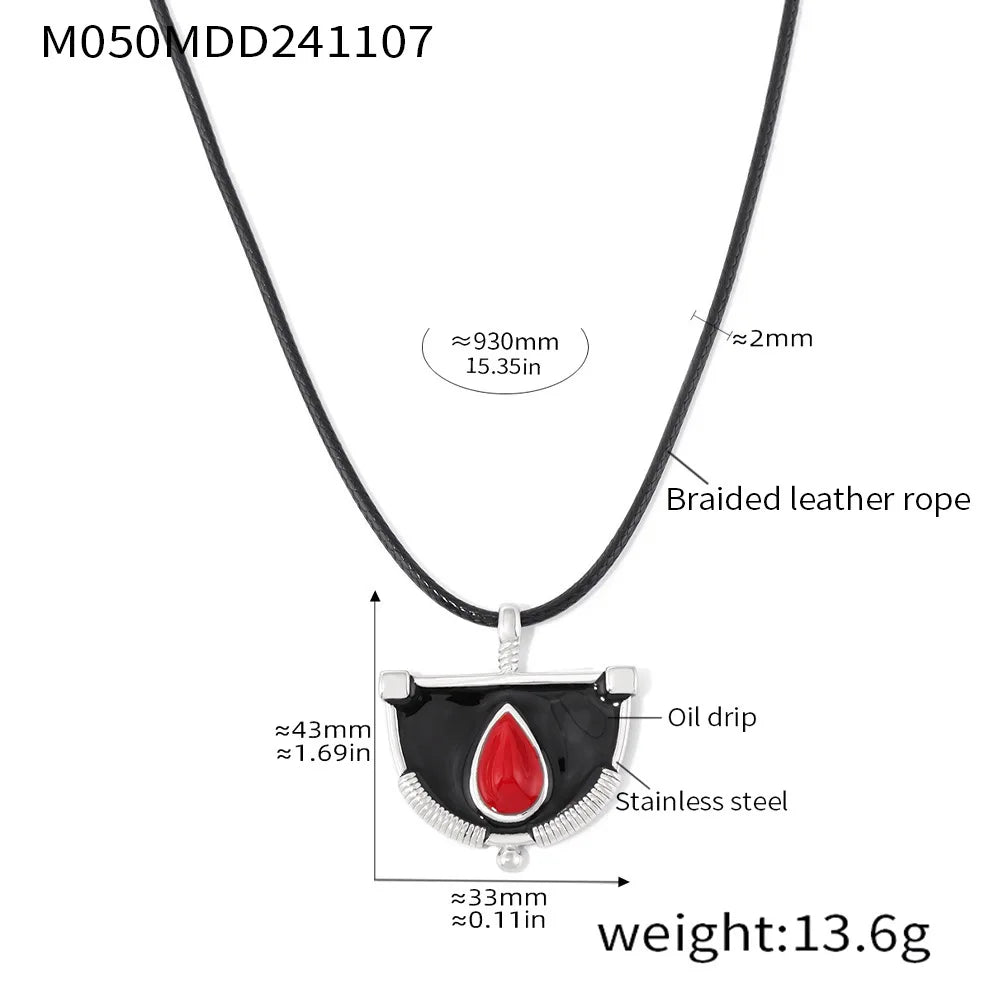 Cool Stainless Steel Necklace For Women Unique Enamel Pendant Black Rope Chain Waterproof Luxury Charm Jewelry Gift