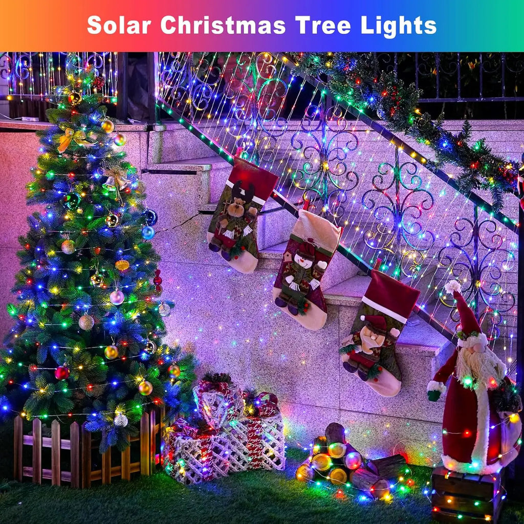 Christmas Outdoor Solar String Lights LED Flashing Fairy Lights DIY Shape Design Garden Decor Lights for Yard Tree Xmas Party