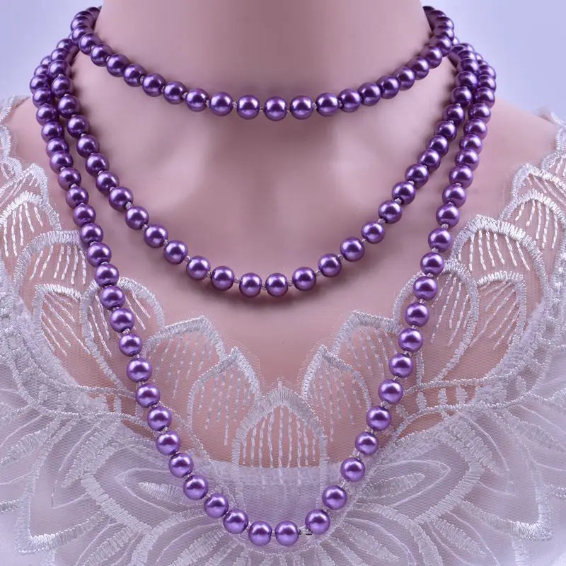 1.5m -8mm fashion glass imitation pearl necklace women's simple knot multi-layer long sweater chain clothing accessories 2021