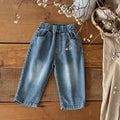 Baby Denim Pants For Toddler Boy Girl, Elastic Waistband Loose Straight Leg Jeans, Kids Casual Daily Wear Trousers