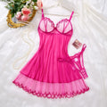 Woman Night Dress Rose Red Tulle Sexy Nightwear Summer Sleeveless Pajamas Heart Embroidered Sleepwear V-Neck Slip Nightgown
