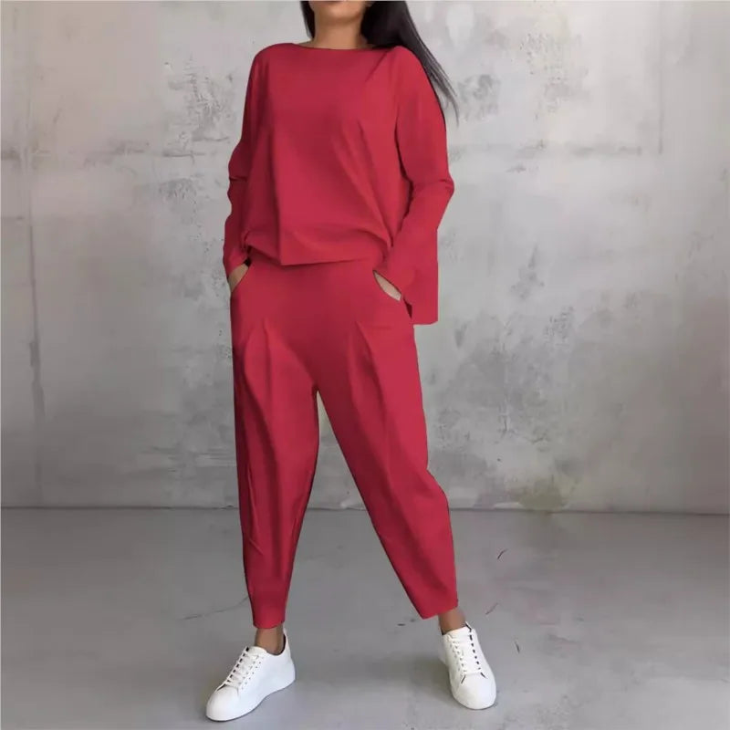 Women Office 2 Piece Set Autumn New Solid Long sleeve Hoodie&Pants Suits Women's Loose Fashion Pocket Small Feet Trousers Sets